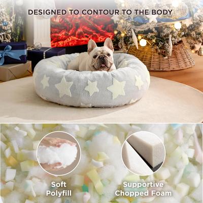 Show full view: Lesure Calming Cute Modern Plush Jacquard Shaggy Orthopedic Anti-Slip Donut Dog & Cat Bed with Removable Cover, Grey Galaxy, Medium slide 3 of 10