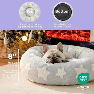 Show full view: Lesure Calming Cute Modern Plush Jacquard Shaggy Orthopedic Anti-Slip Donut Dog & Cat Bed with Removable Cover, Grey Galaxy, Medium slide 2 of 10