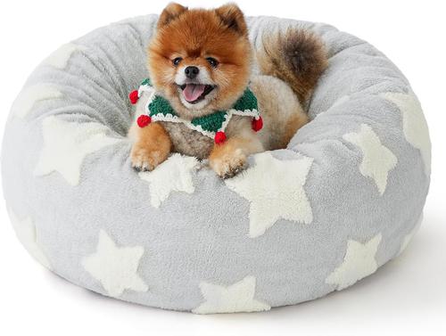 Show full view: Lesure Calming Cute Modern Plush Jacquard Shaggy Orthopedic Anti-Slip Donut Dog & Cat Bed with Removable Cover, Grey Galaxy, Small slide 6 of 9