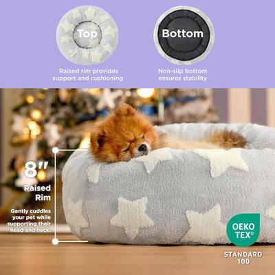 Show full view: Lesure Calming Cute Modern Plush Jacquard Shaggy Orthopedic Anti-Slip Donut Dog & Cat Bed with Removable Cover, Grey Galaxy, Small slide 2 of 9