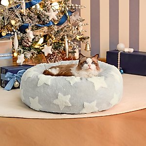 Lesure Calming Cute Modern Plush Jacquard Shaggy Orthopedic Anti-Slip Donut Dog & Cat Bed with Removable Cover, Grey Galaxy, X-Small