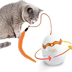 allforpaws Modern Cat Dino Egg Spinner Cat Toy, White/Orange