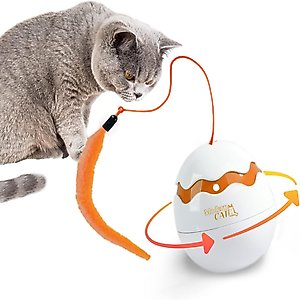 allforpaws Modern Cat Dino Egg Spinner Cat Toy, White/Orange