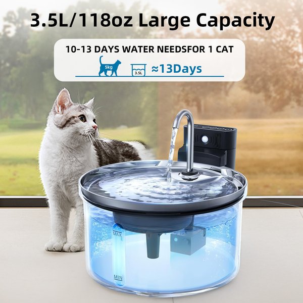 Casfuy SY-W08L Cordless Smart 3-Mode Stainless Steel Cat Water Fountain, 119-oz