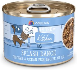 Weruva Cats in the Kitchen Splash Dance Chicken & Ocean Fish Au Jus Grain-Free Canned Cat Food, 6-oz, case of 24
