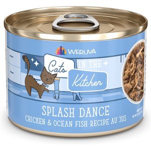 Weruva Cats in the Kitchen Splash Dance Chicken & Ocean Fish Au Jus Grain-Free Canned Cat Food, 6-oz, case of 24
