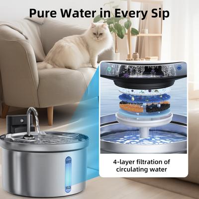 Show full view: Casfuy SY-W08L Cordless Smart 3-Mode Stainless Steel Cat Water Fountain, 119-oz slide 6 of 10