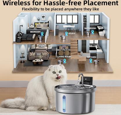 Show full view: Casfuy SY-W08L Cordless Smart 3-Mode Stainless Steel Cat Water Fountain, 119-oz slide 9 of 10