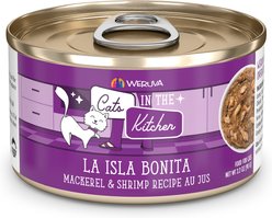 Weruva Cats in the Kitchen La Isla Bonita Mackerel & Shrimp Au Jus Grain-Free Canned Cat Food, 3.2-oz, case of 24