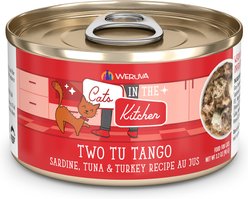 Weruva Cats in the Kitchen Two Tu Tango Sardine, Tuna & Turkey Au Jus Grain-Free Canned Cat Food, 3.2-oz, case of 24