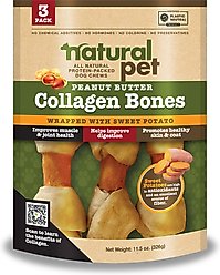 Natural Pet Collagen Bones Peanut Butter with Sweet Potato Natural Dog Chew Treats, 3 count
