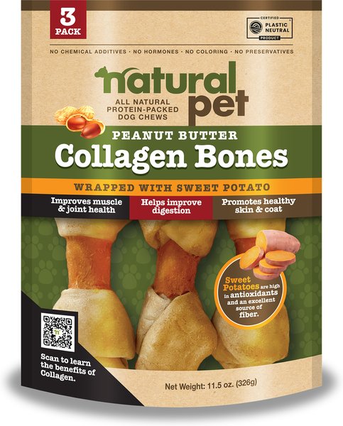 Show full view: Natural Pet Collagen Bones Peanut Butter with Sweet Potato Natural Dog Chew Treats, 3 count slide 1 of 3