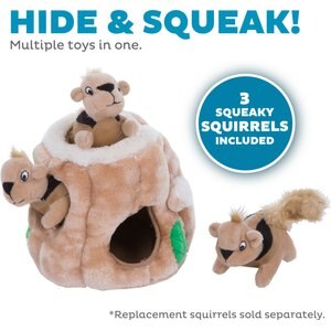 Outward Hound Hide-A-Squirrel Interactive Squeaky Puzzle Plush Dog Toy, Small