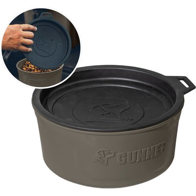 GUNNER GUNNER Spill-Proof Lid Non-Skid Plastic Dog Bowl, Gunmetal