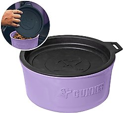 GUNNER Spill-Proof Lid Non-Skid Plastic Dog Bowl, Lavender