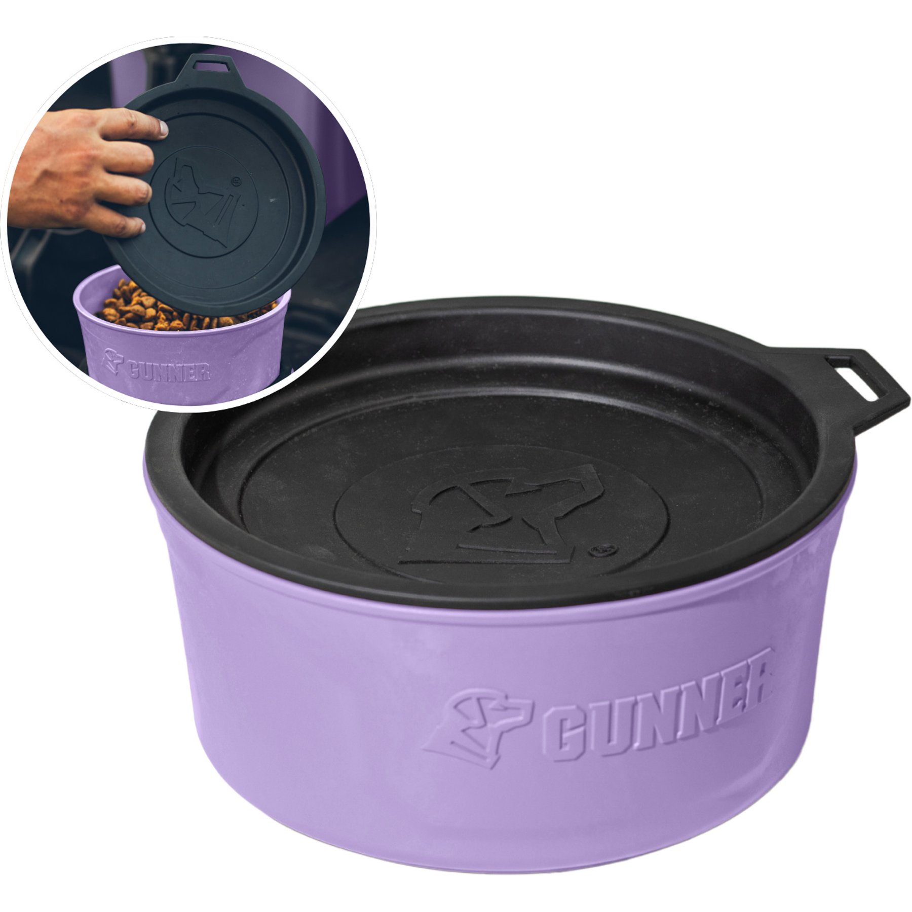 GUNNER Spill-Proof Lid Non-Skid Plastic Dog Bowl, Lavender