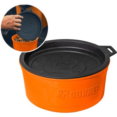 GUNNER GUNNER Spill-Proof Lid Non-Skid Plastic Dog Bowl, Blaze Orange