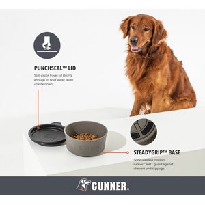 GUNNER Spill-Proof Lid Non-Skid Plastic Dog Bowl, Gunmetal