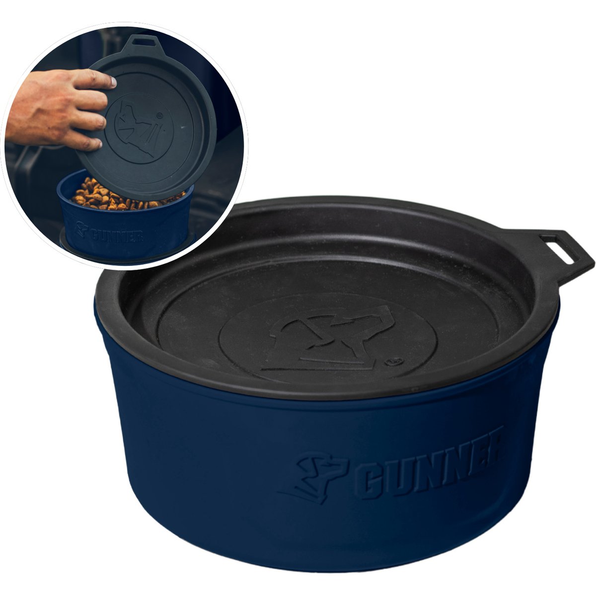 GUNNER Spill-Proof Lid Non-Skid Plastic Dog Bowl, Navy
