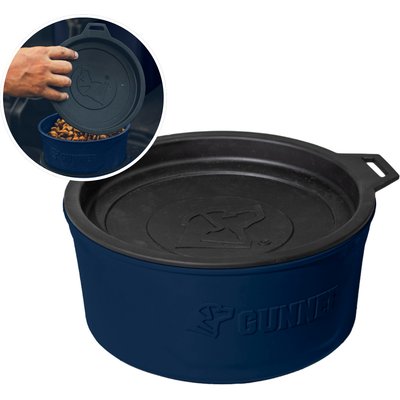 GUNNER GUNNER Spill-Proof Lid Non-Skid Plastic Dog Bowl, Navy