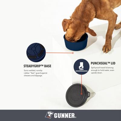 Show full view: GUNNER Spill-Proof Lid Non-Skid Plastic Dog Bowl, Navy slide 3 of 8