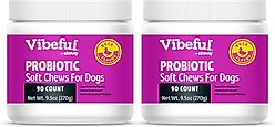 Vibeful Probiotic Bites Duck Flavored Soft Chews Digestive Supplement for Dogs, 90 count, bundle of 2