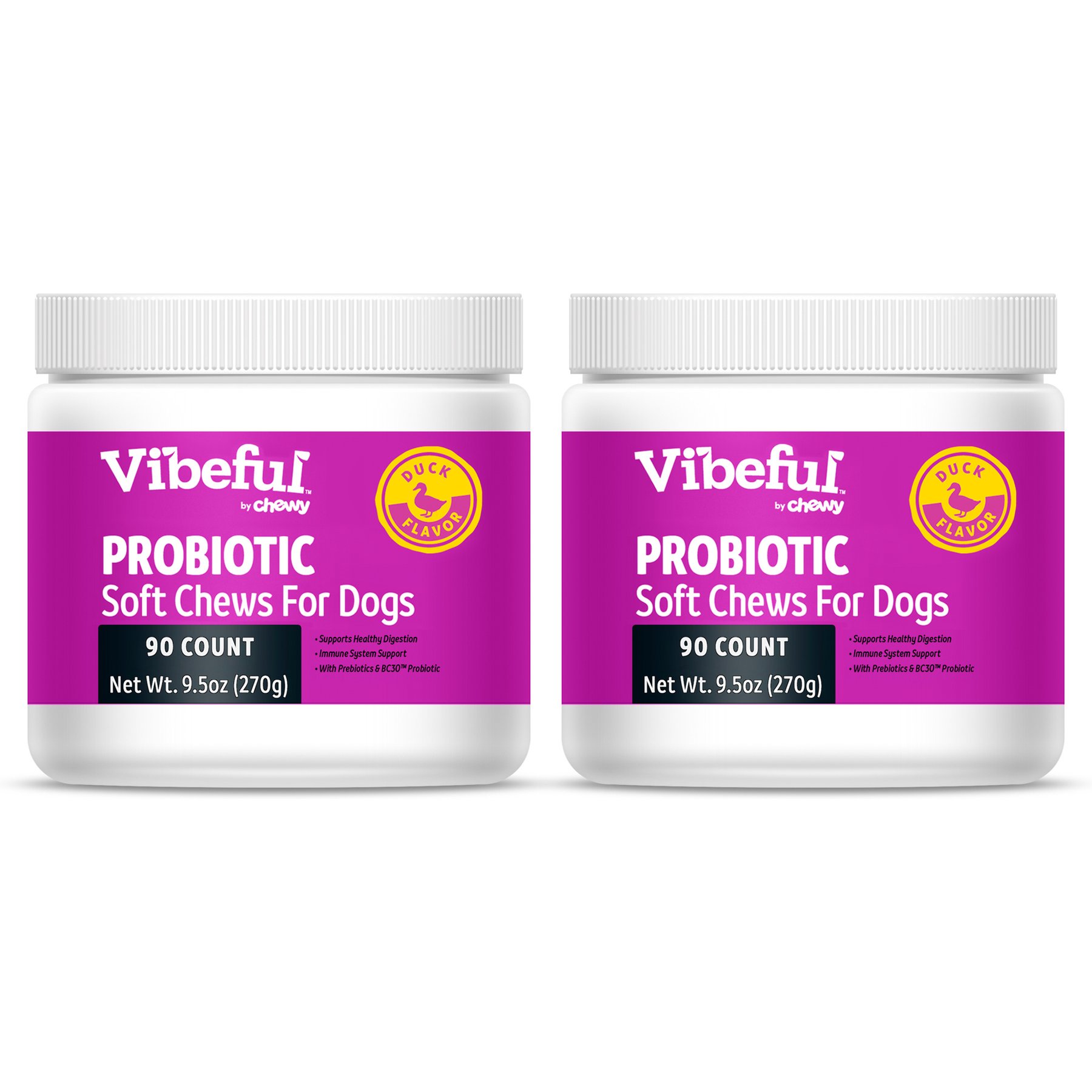 Vibeful Probiotic Bites Duck Flavored Soft Chews Digestive Supplement for Dogs, 180 count bundle
