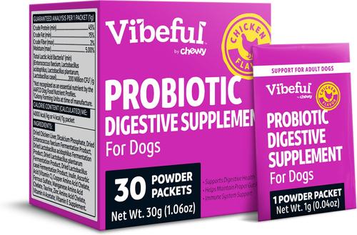 Show full view: Vibeful Probiotic Gastrointestinal Support Powder Digestive Supplement for Dogs, 30 count, bundle of 3 slide 4 of 11