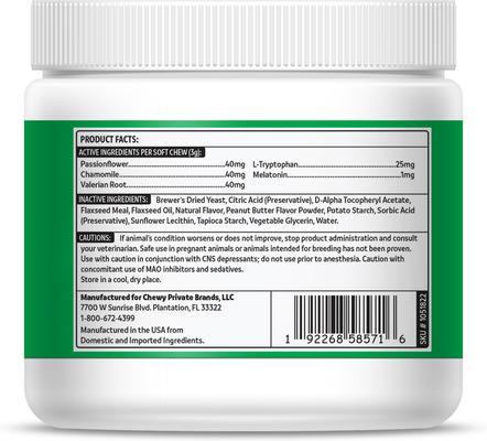 Show full view: Vibeful Calming Melatonin Peanut Butter Flavored Soft Chews Calming Supplement for Dogs, 90 count, bundle of 2 slide 4 of 10