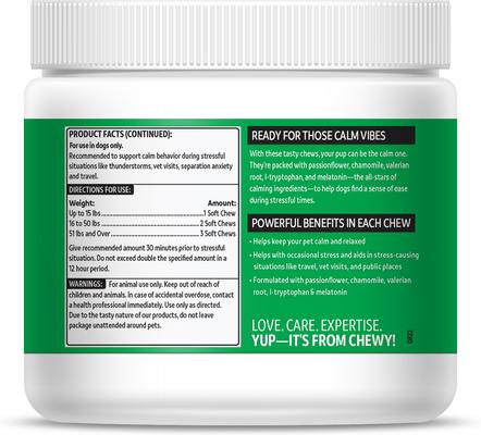 Show full view: Vibeful Calming Melatonin Peanut Butter Flavored Soft Chews Calming Supplement for Dogs, 90 count, bundle of 2 slide 3 of 10