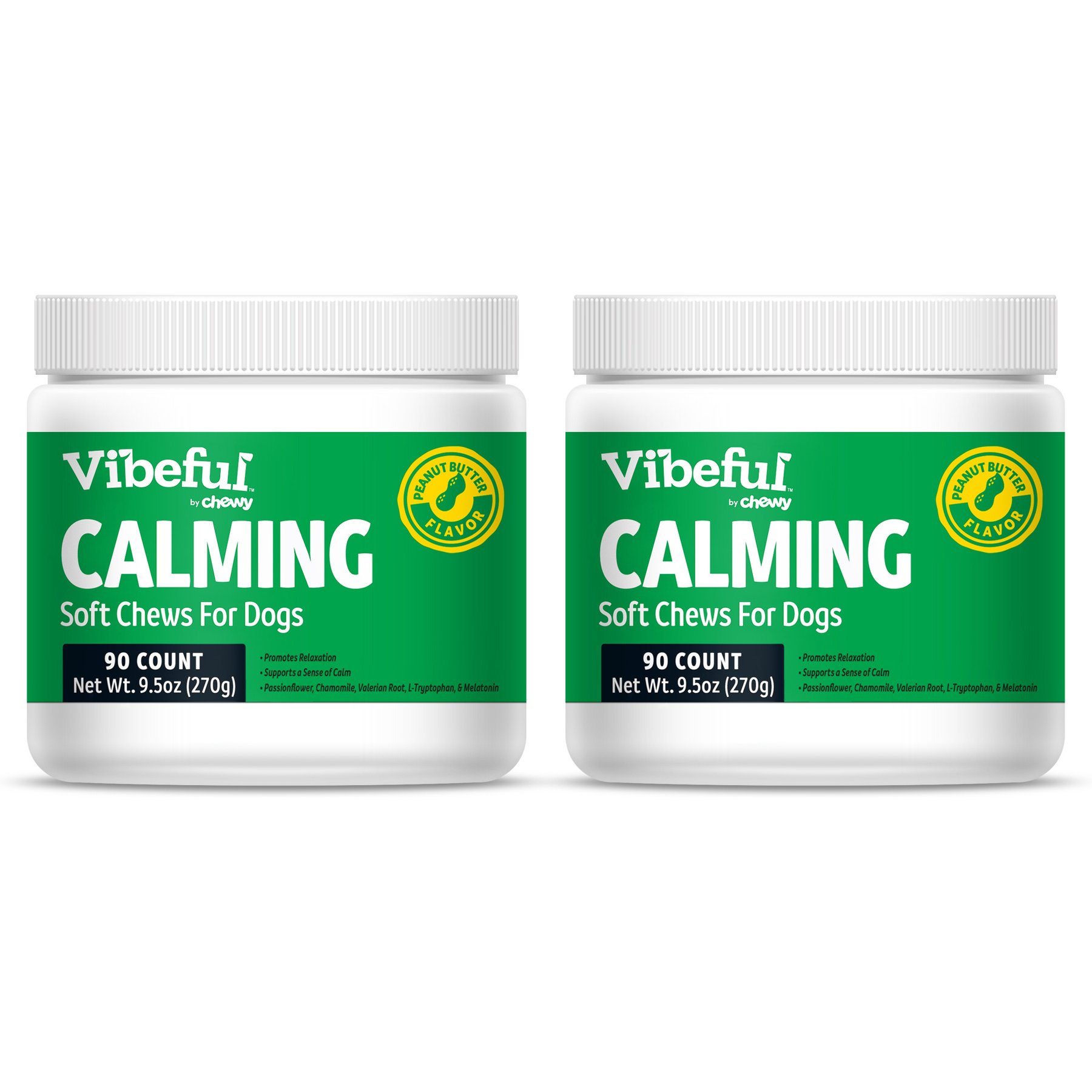 Vibeful Calming Melatonin Peanut Butter Flavored Soft Chews Calming Supplement for Dogs, 180 count bundle