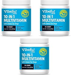 Vibeful 10-in-1 Multivitamin Bites Chicken Flavored Soft Chews Supplement for Dogs, 90 count, bundle of 3