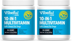 Vibeful 10-in-1 Multivitamin Bites Chicken Flavored Soft Chews Supplement for Dogs, 90 count, bundle of 2
