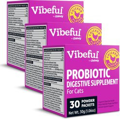 Vibeful Probiotic Gastrointestinal Support Powder Digestive Supplement for Cats, 30 count, bundle of 3