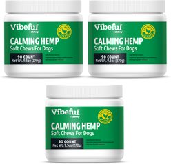 Vibeful Calming Hemp Chicken Flavored Soft Chews Calming Supplement for Dogs, 90 count, bundle of 3