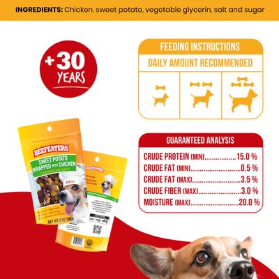 Show full view: Beefeaters Sweet Potato Wrap Chicken Jerky Dog Treats, 2-oz bag, case of 12 slide 6 of 9