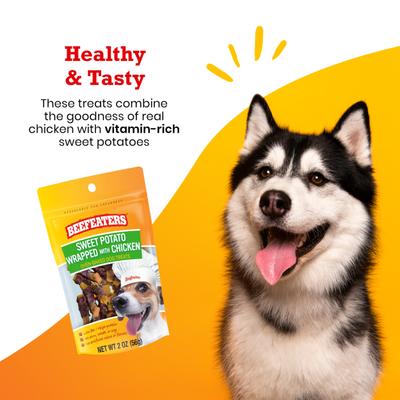 Show full view: Beefeaters Sweet Potato Wrap Chicken Jerky Dog Treats, 2-oz bag, case of 12 slide 4 of 9