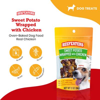Show full view: Beefeaters Sweet Potato Wrap Chicken Jerky Dog Treats, 2-oz bag, case of 12 slide 3 of 9