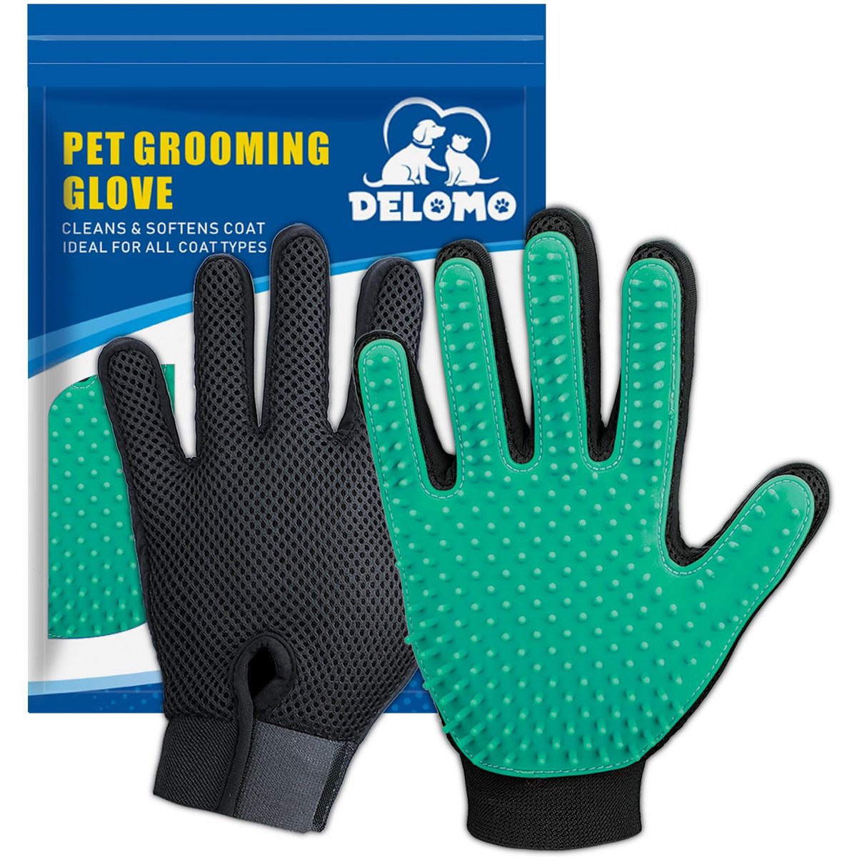 Delomo Dog, Cat Horse & Small Pet Grooming Glove, Green