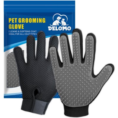 Delomo Delomo Dog, Cat Horse & Small Pet Grooming Glove, Gray