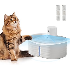 PATPET Cordless Rechargeable Cat Water Fountain, White, 2.5-L