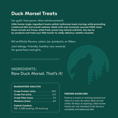 Show full view: Little Hunter Duck Morsel Grain-Free Freeze-Dried Dog Treats, 2-oz bag slide 3 of 5