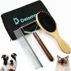 Delomo Undercoat Rake & Bristle Brush Set Dog & Cat Grooming Kit