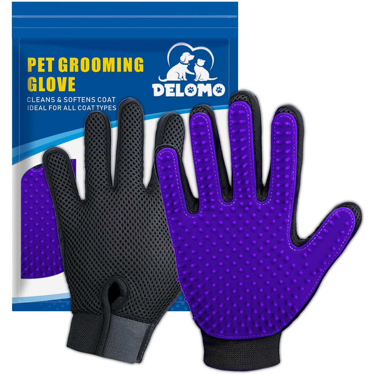Delomo Dog, Cat Horse & Small Pet Grooming Glove, Purple