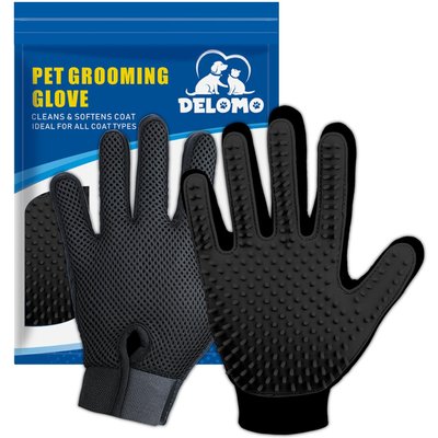 Delomo Delomo Dog, Cat Horse & Small Pet Grooming Glove, Black