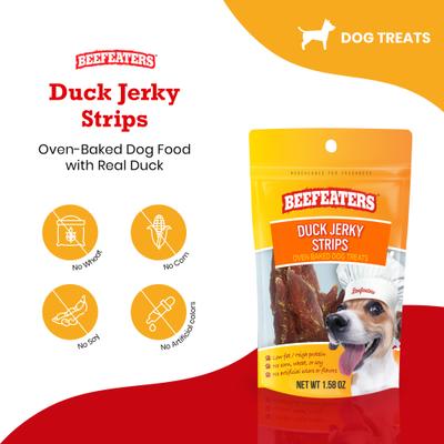 Show full view: Beefeaters Duck Strips Jerky Dog Treats, 1.58-oz bag, case of 12 slide 3 of 9