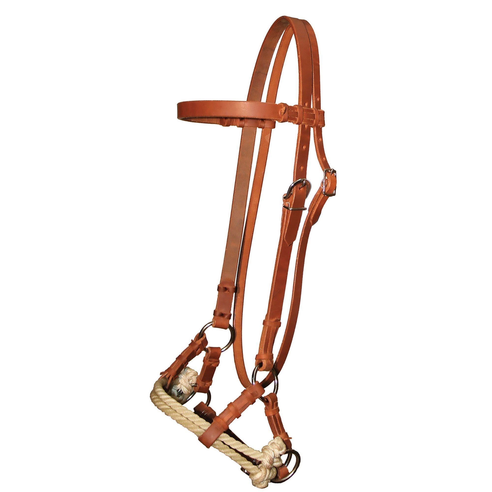 Circle Y Side Pull Double Rope Nose Browband Horse Headstall Harness, 3/4-in