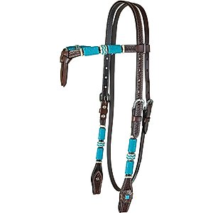 Circle Y Turquoise Roundup Futurity Horse Browband, 1/2 to 5/8-in, Chocolate