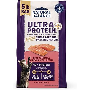 Natural Balance Ultra Protein Plus Skin & Coat & Digestive Health Salmon & Chicken Meal Recipe Dry Cat Food, 5-lb bag
