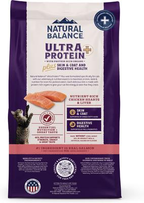 Show full view: Natural Balance Ultra Protein Plus Skin & Coat & Digestive Health Salmon & Chicken Meal Recipe Dry Cat Food, 5-lb bag slide 3 of 11